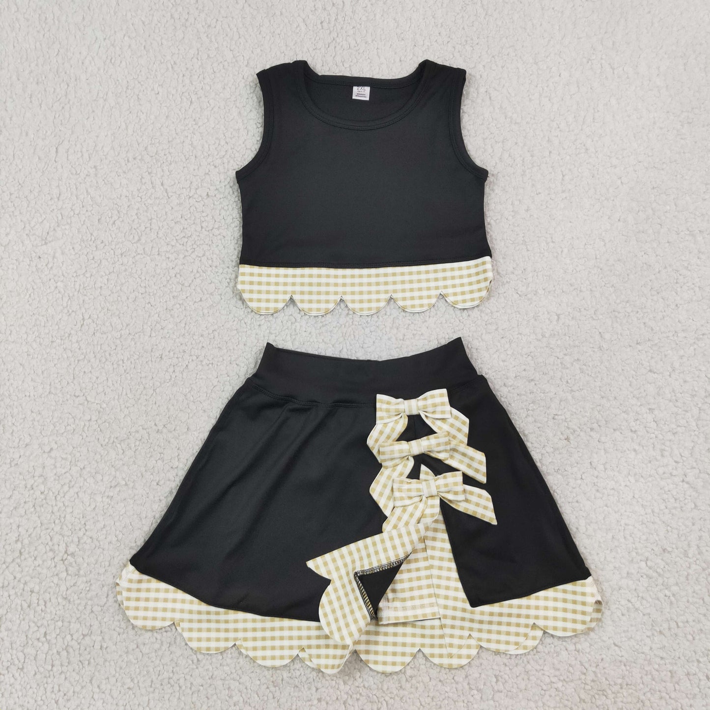 RTS NO MOQ （In stock）yoga fabric GSD4175 Yoga Baby Girls Summer Sleeveless Vest Scallop Skirt Yoga Set