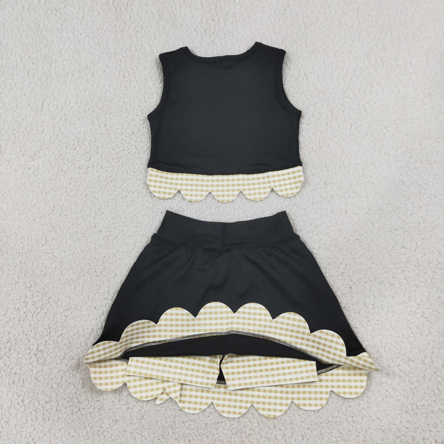 RTS NO MOQ （In stock）yoga fabric GSD4175 Yoga Baby Girls Summer Sleeveless Vest Scallop Skirt Yoga Set