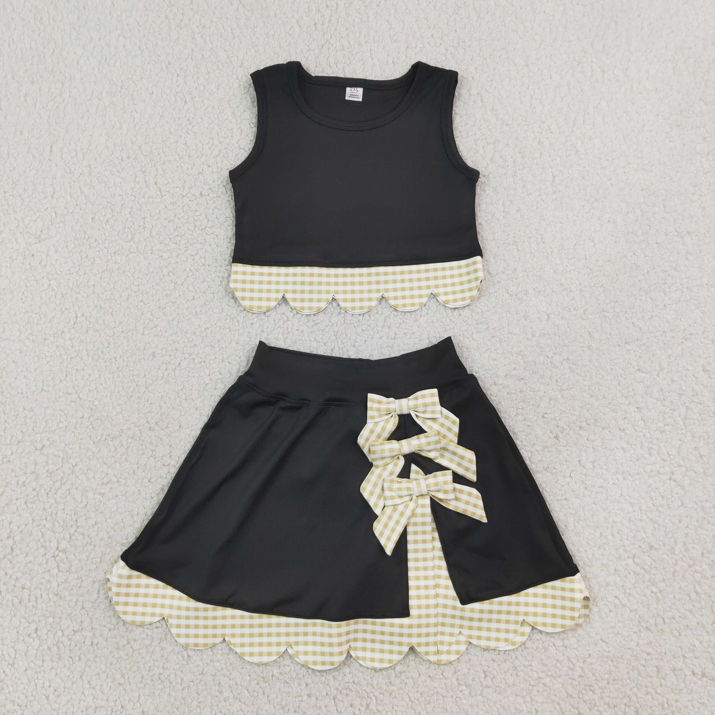 RTS NO MOQ （In stock）yoga fabric GSD4175 Yoga Baby Girls Summer Sleeveless Vest Scallop Skirt Yoga Set