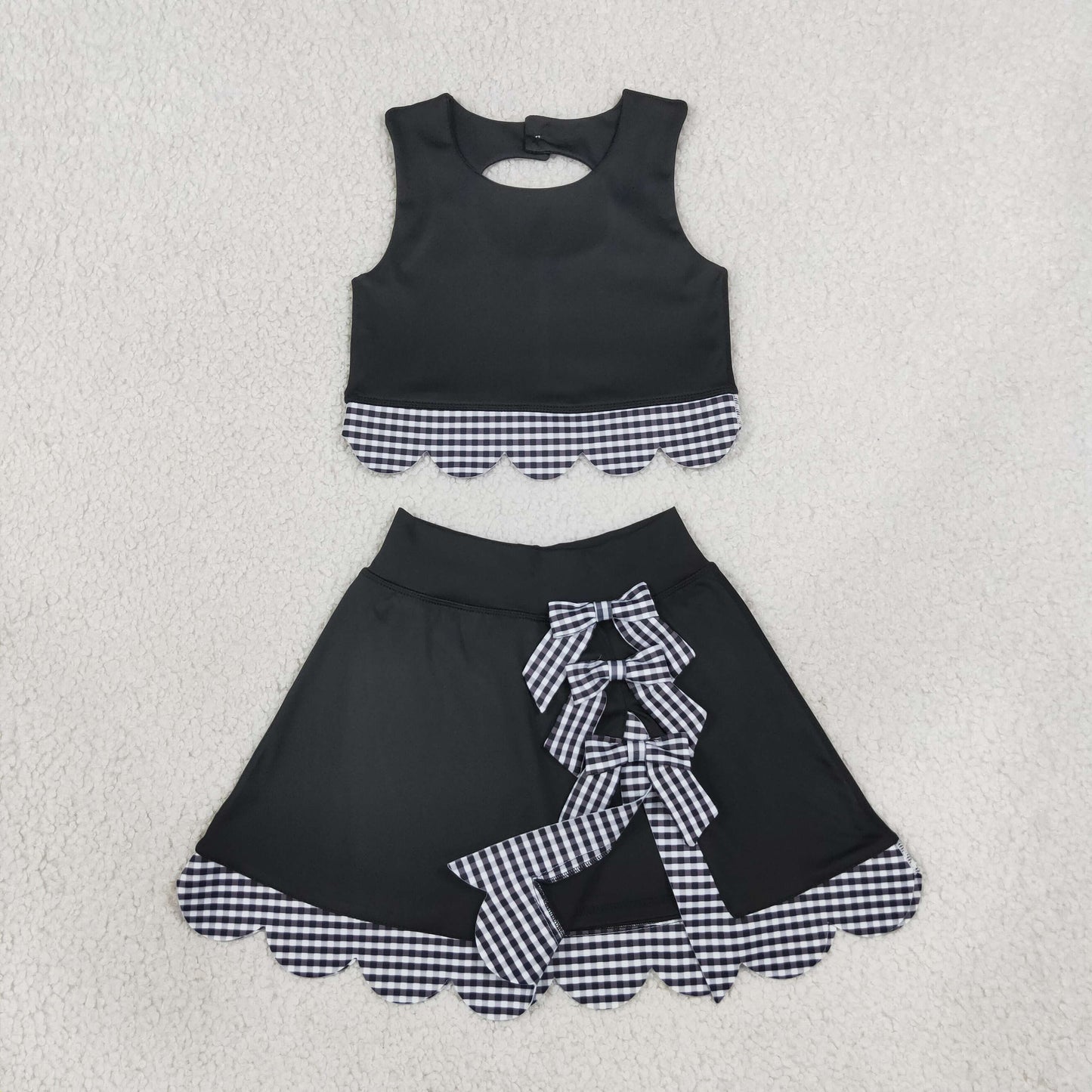 RTS NO MOQ （In stock）yoga fabric GSD4176 Baby Girls Sleeveless Vest Top Skirt Shorts Yoga Active Scallop Clothes Sets