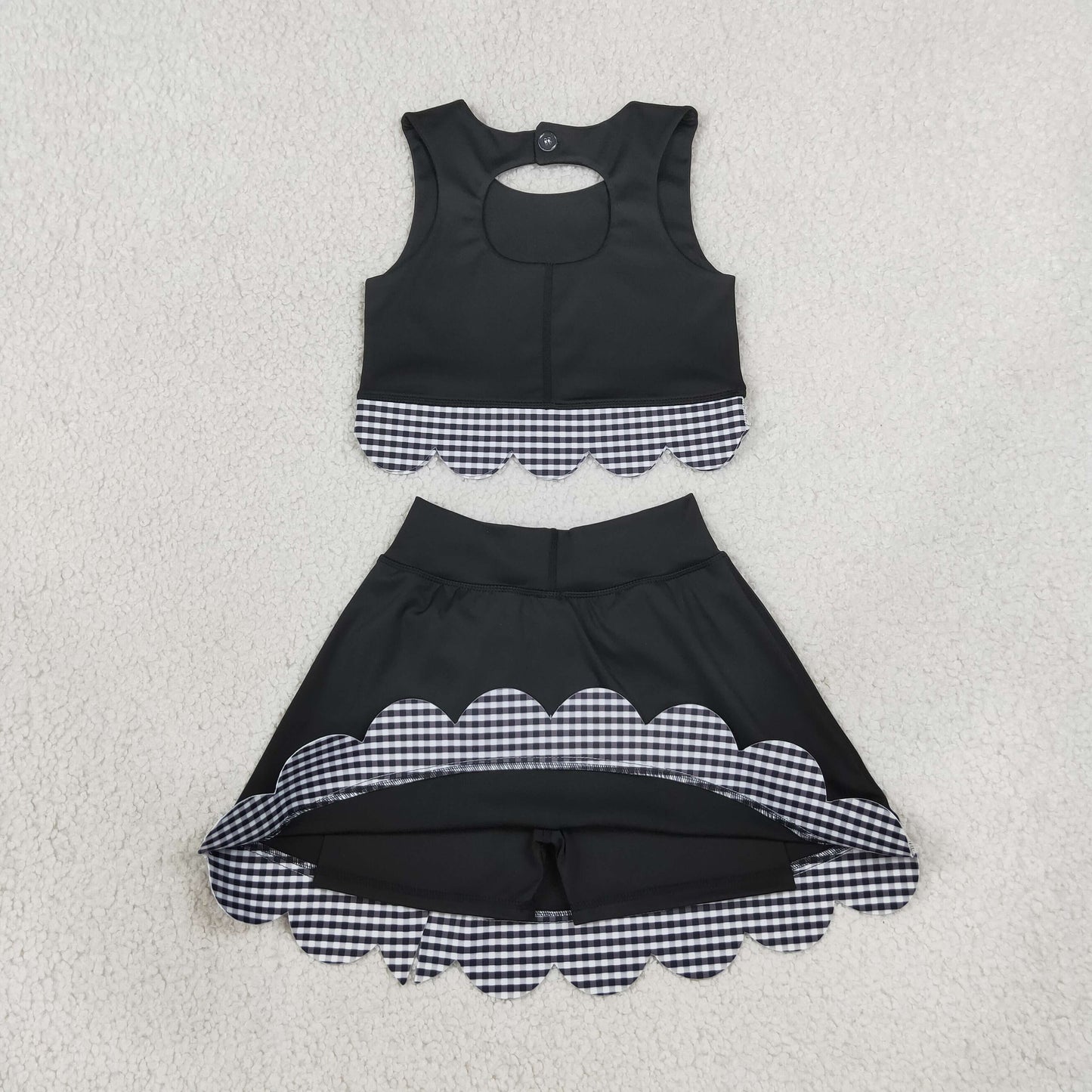 RTS NO MOQ （In stock）yoga fabric GSD4176 Baby Girls Sleeveless Vest Top Skirt Shorts Yoga Active Scallop Clothes Sets