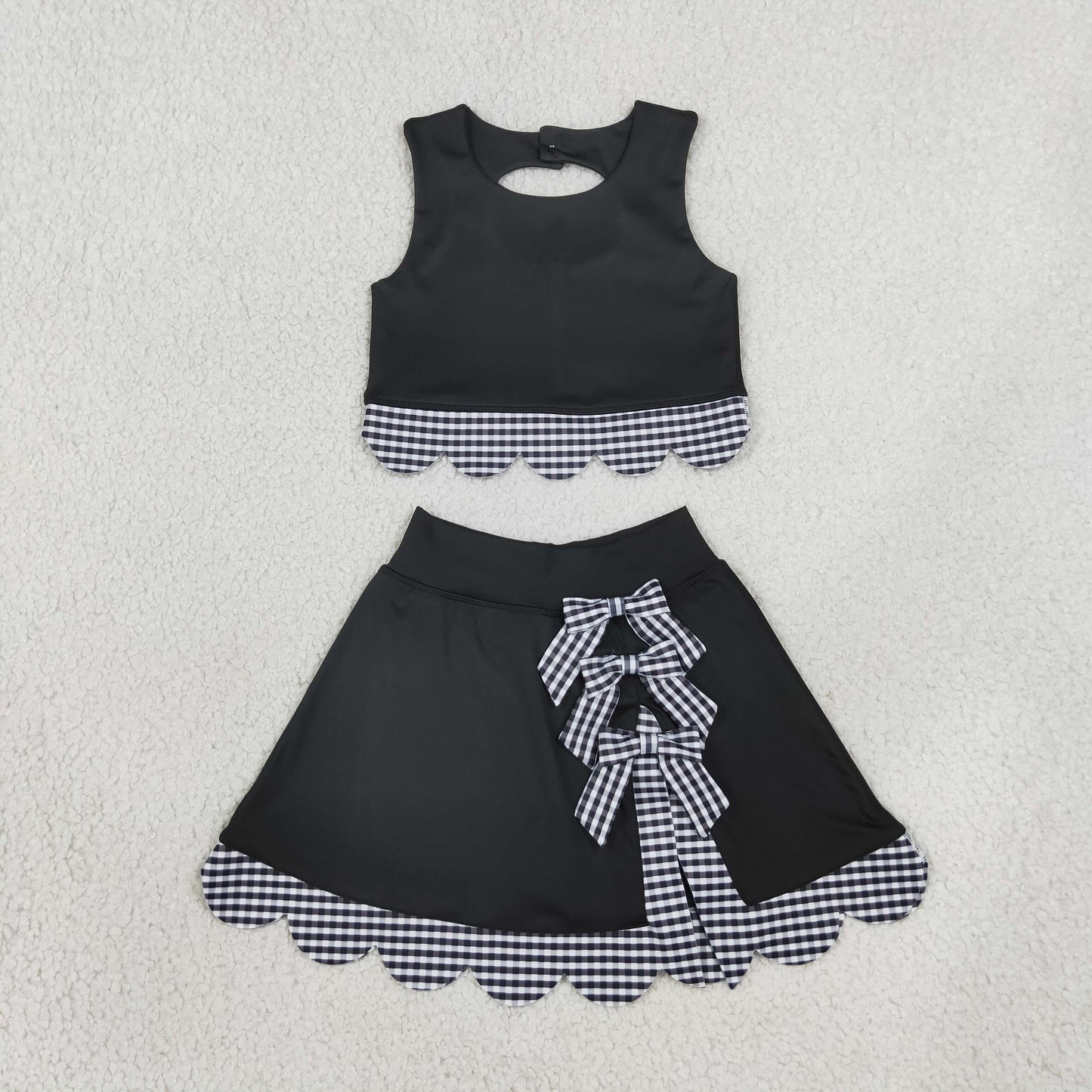 RTS NO MOQ （In stock）yoga fabric GSD4176 Baby Girls Sleeveless Vest Top Skirt Shorts Yoga Active Scallop Clothes Sets