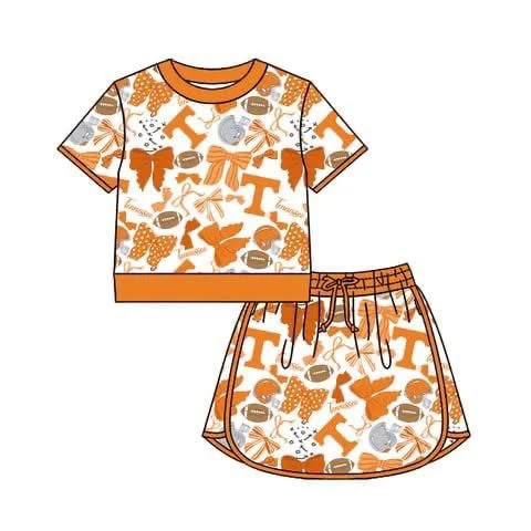 5.6 GSD4181 Pre order No Moq Baby Girls Yoga Team Outfit Bow Short Sleeve Top Skirt Set