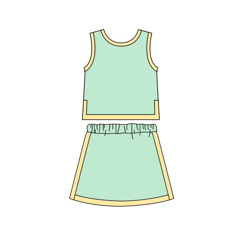 5.6 Pre order No Moq Baby Girls Solid Color Sleeveless Top And Skirt Outfit