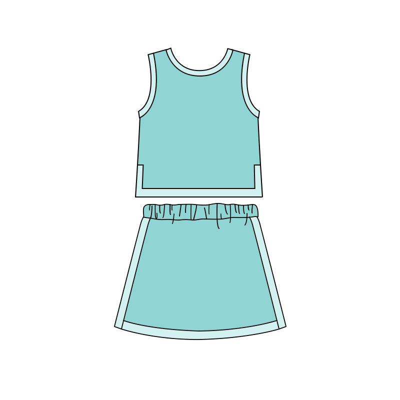 5.6 Pre order No Moq Baby Girls Solid Color Sleeveless Top And Skirt Outfit