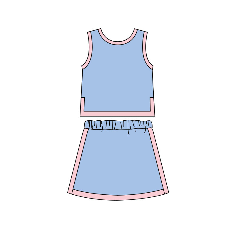 5.6 Pre order No Moq Baby Girls Solid Color Sleeveless Top And Skirt Outfit