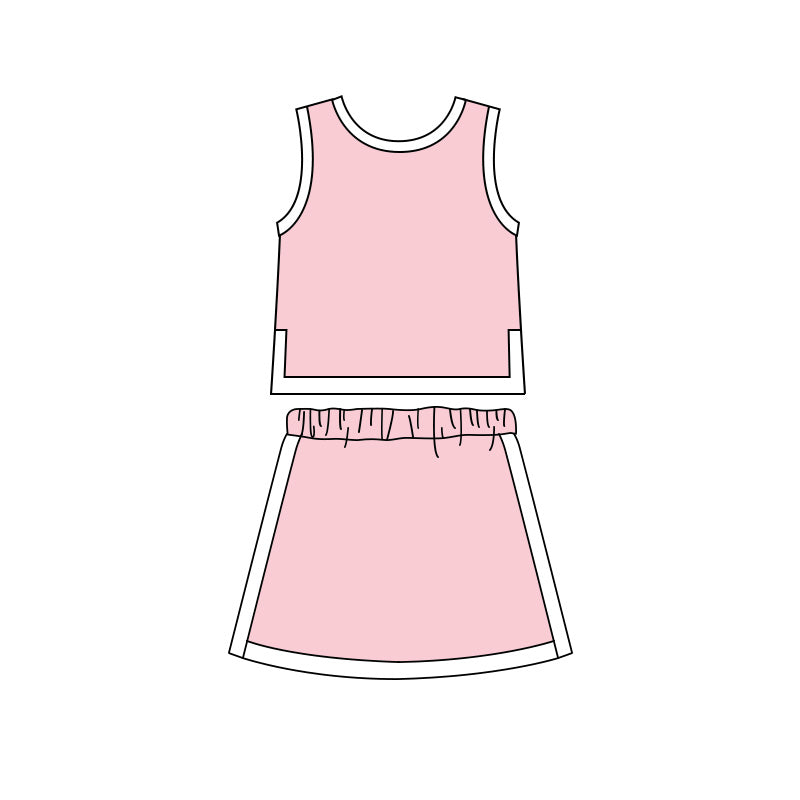5.6 Pre order No Moq Baby Girls Solid Color Sleeveless Top And Skirt Outfit