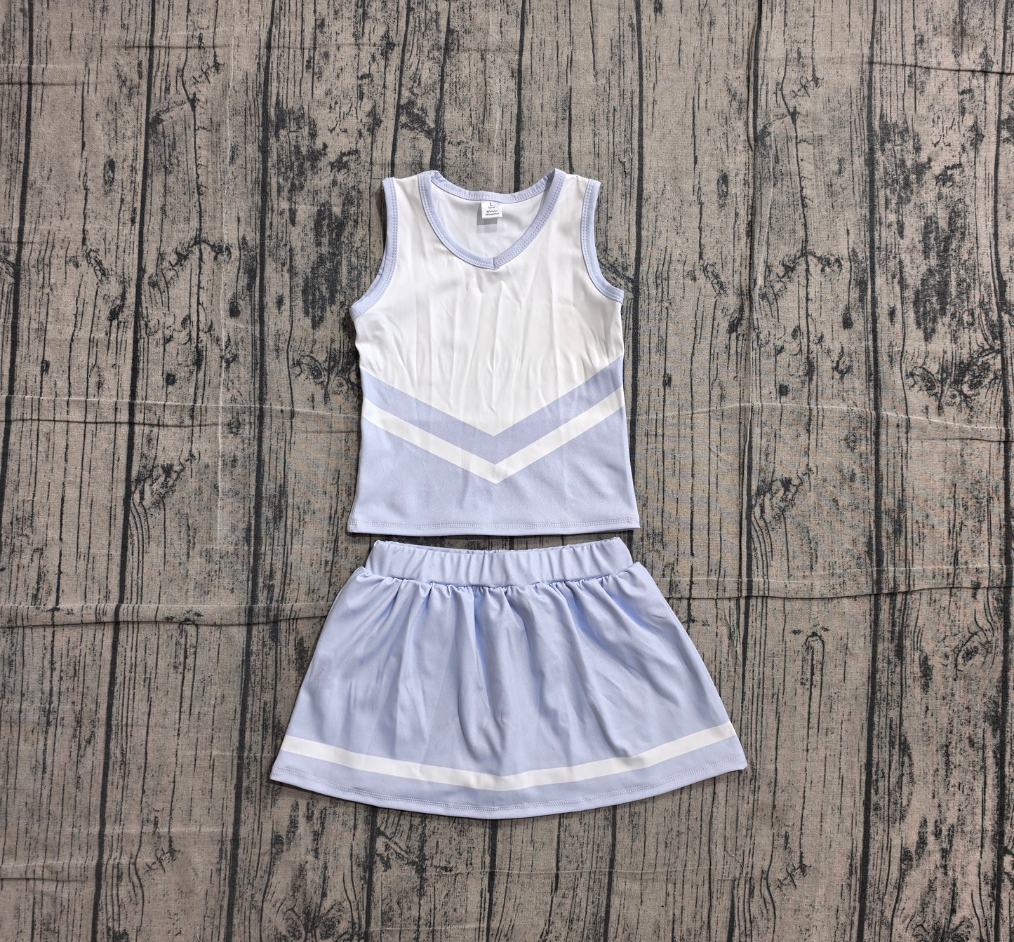 6.1 GSD4188 Sample No Moq Sleeveless white light blue top skirt girls team cheer active set