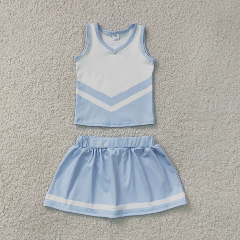 RTS NO MOQ Sibling yoga fabric Toddler Girls Striped Sleeveless Vest Top Skort Shorts Yoga Active Outfit Set