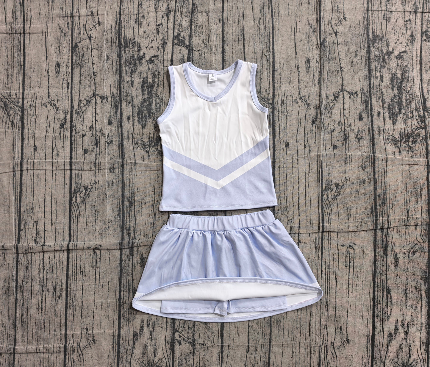 6.1 GSD4188 Sample No Moq Sleeveless white light blue top skirt girls team cheer active set