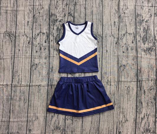 6.1 GSD4189 Sample No Moq Sleeveless gold navy top skirt girls team cheer active set