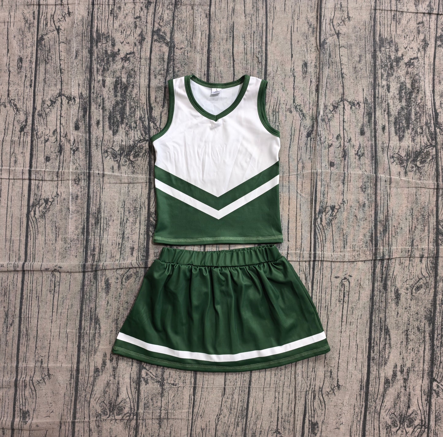 6.1 GSD4191 Sample No Moq Sleeveless white green top skirt girls team cheer active set
