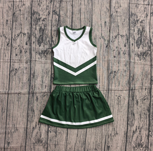 6.1 GSD4191 Sample No Moq Sleeveless white green top skirt girls team cheer active set