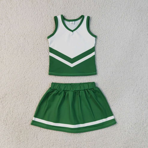 RTS NO MOQ Sibling yoga fabric Toddler Girls Striped Sleeveless Vest Top Skort Shorts Yoga Active Outfit Set