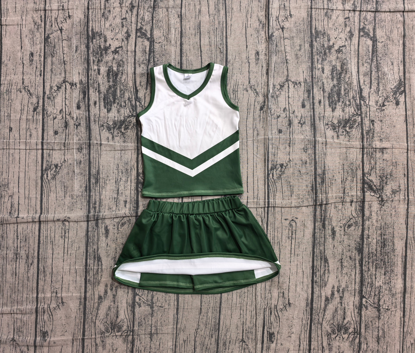 6.1 GSD4191 Sample No Moq Sleeveless white green top skirt girls team cheer active set