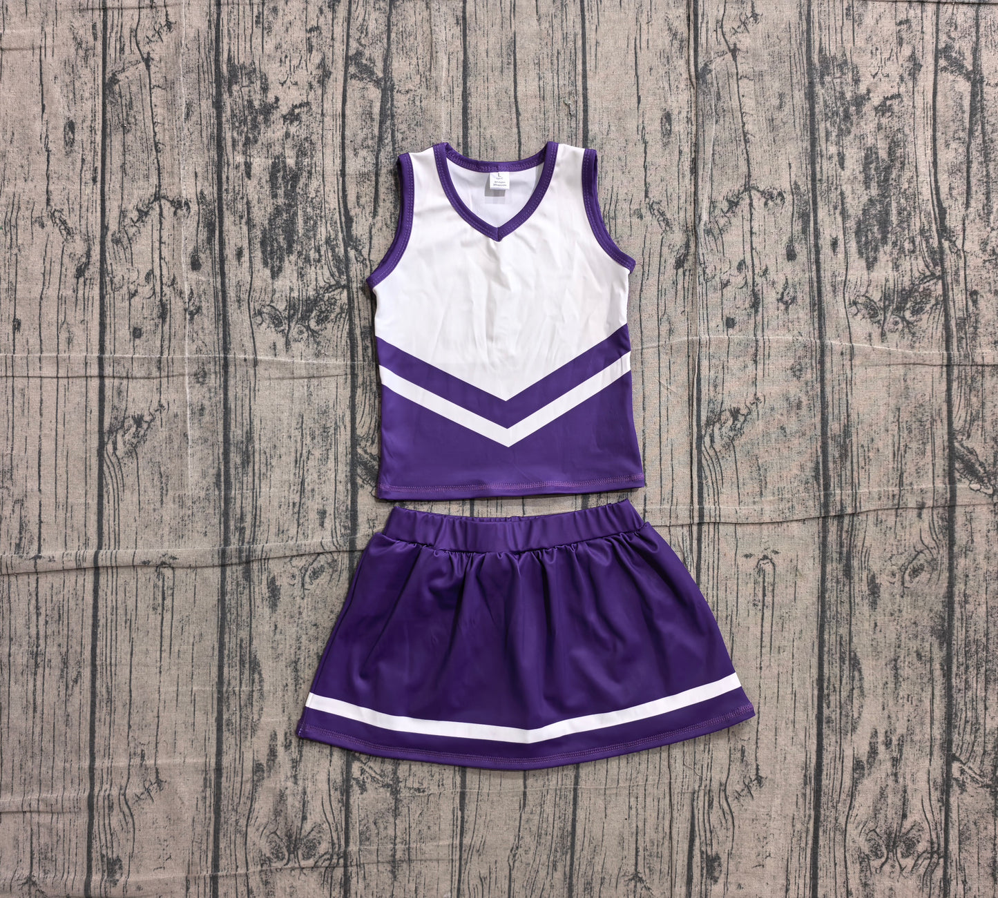 6.1 GSD4192 Sample No Moq Sleeveless white purple top skirt girls team cheer active set