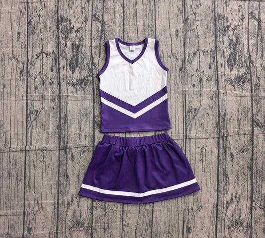 6.1 GSD4192 Sample No Moq Sleeveless white purple top skirt girls team cheer active set
