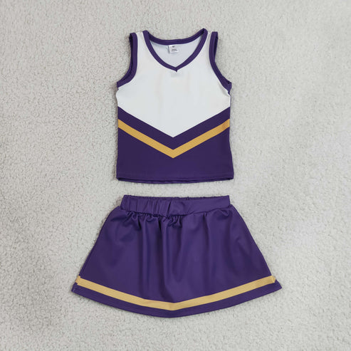 RTS NO MOQ Sibling yoga fabric Toddler Girls Striped Sleeveless Vest Top Skort Shorts Yoga Active Outfit Set