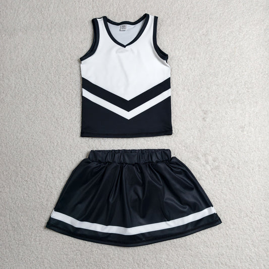 GSD4194 RTS NO MOQ （In stock）Sleeveless white black top skirt girls team cheer active set