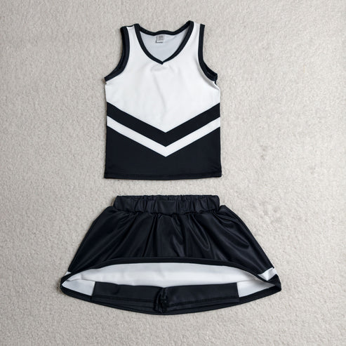 RTS NO MOQ Sibling yoga fabric Toddler Girls Striped Sleeveless Vest Top Skort Shorts Yoga Active Outfit Set