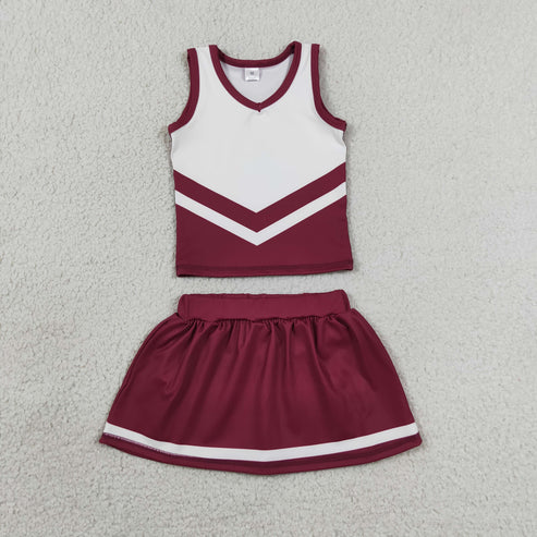 RTS NO MOQ Sibling yoga fabric Toddler Girls Striped Sleeveless Vest Top Skort Shorts Yoga Active Outfit Set