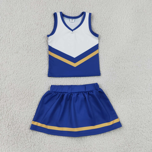 RTS NO MOQ Sibling yoga fabric Toddler Girls Striped Sleeveless Vest Top Skort Shorts Yoga Active Outfit Set