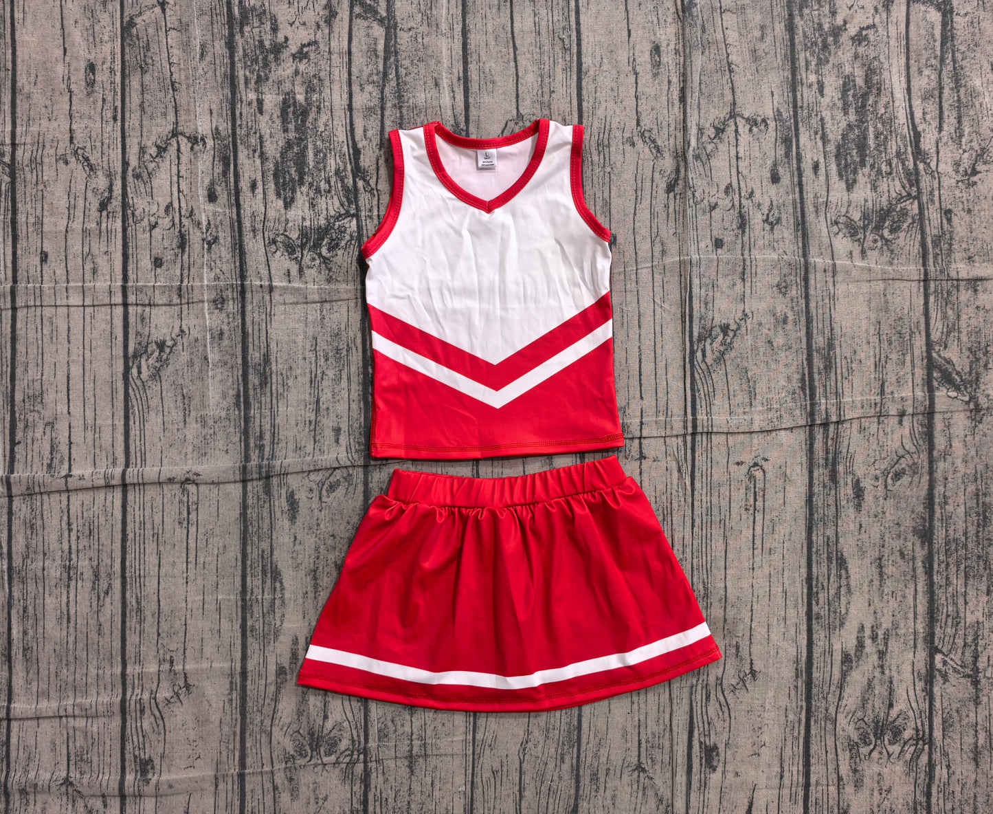 6.1 GSD4198 Sample No Moq Sleeveless white red top skirt girls team cheer active set