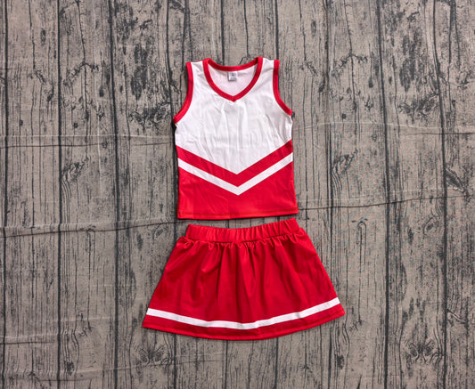 6.1 GSD4198 Sample No Moq Sleeveless white red top skirt girls team cheer active set
