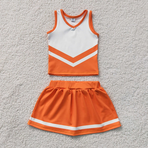 RTS NO MOQ Sibling yoga fabric Toddler Girls Striped Sleeveless Vest Top Skort Shorts Yoga Active Outfit Set