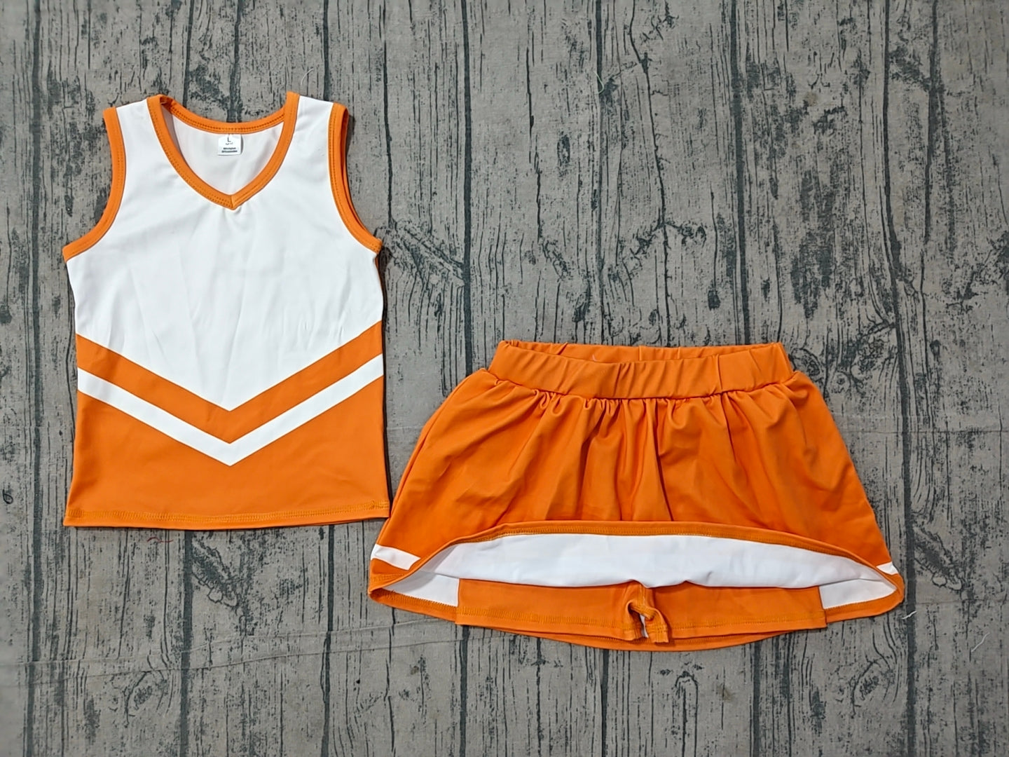 6.21 GSD4199Sample No Moq Sleeveless orange navy top skirt girls team cheer active set（副本）