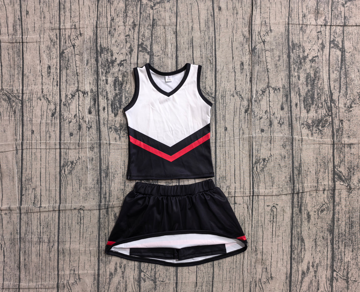 6.1 GSD4200 Sample No Moq Sleeveless black red top skirt girls team cheer active set