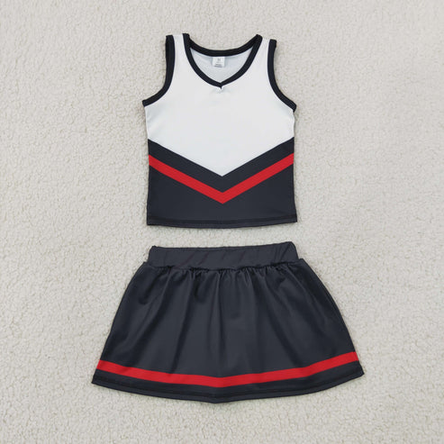 RTS NO MOQ Sibling yoga fabric Toddler Girls Striped Sleeveless Vest Top Skort Shorts Yoga Active Outfit Set