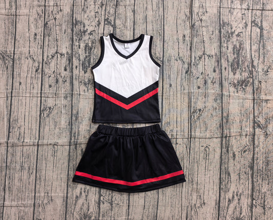 6.1 GSD4200 Sample No Moq Sleeveless black red top skirt girls team cheer active set