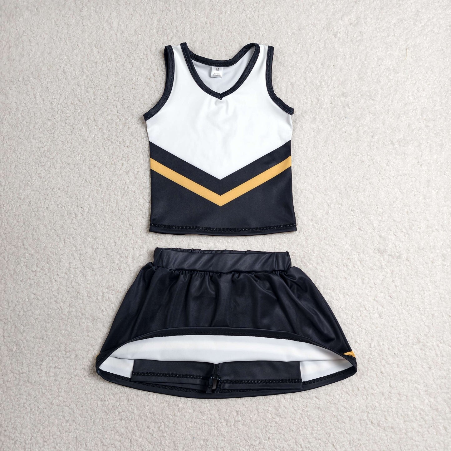 GSD4201 RTS NO MOQ （In stock）Sleeveless gold black top skirt girls team cheer active set