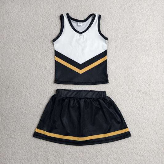 GSD4201 RTS NO MOQ （In stock）Sleeveless gold black top skirt girls team cheer active set