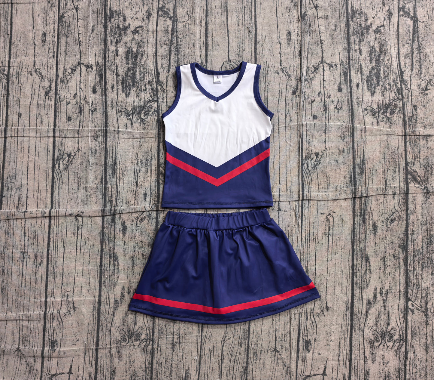 6.1 GSD4202 Sample No Moq Sleeveless red navy top skirt girls team cheer active set