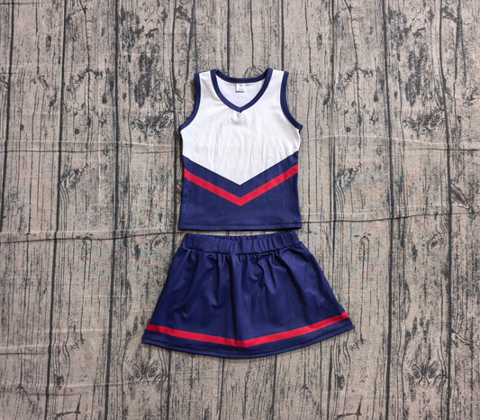 6.1 GSD4202 Sample No Moq Sleeveless red navy top skirt girls team cheer active set