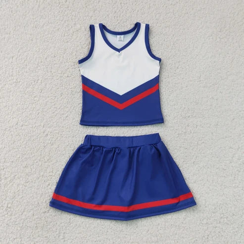RTS NO MOQ Sibling yoga fabric Toddler Girls Striped Sleeveless Vest Top Skort Shorts Yoga Active Outfit Set