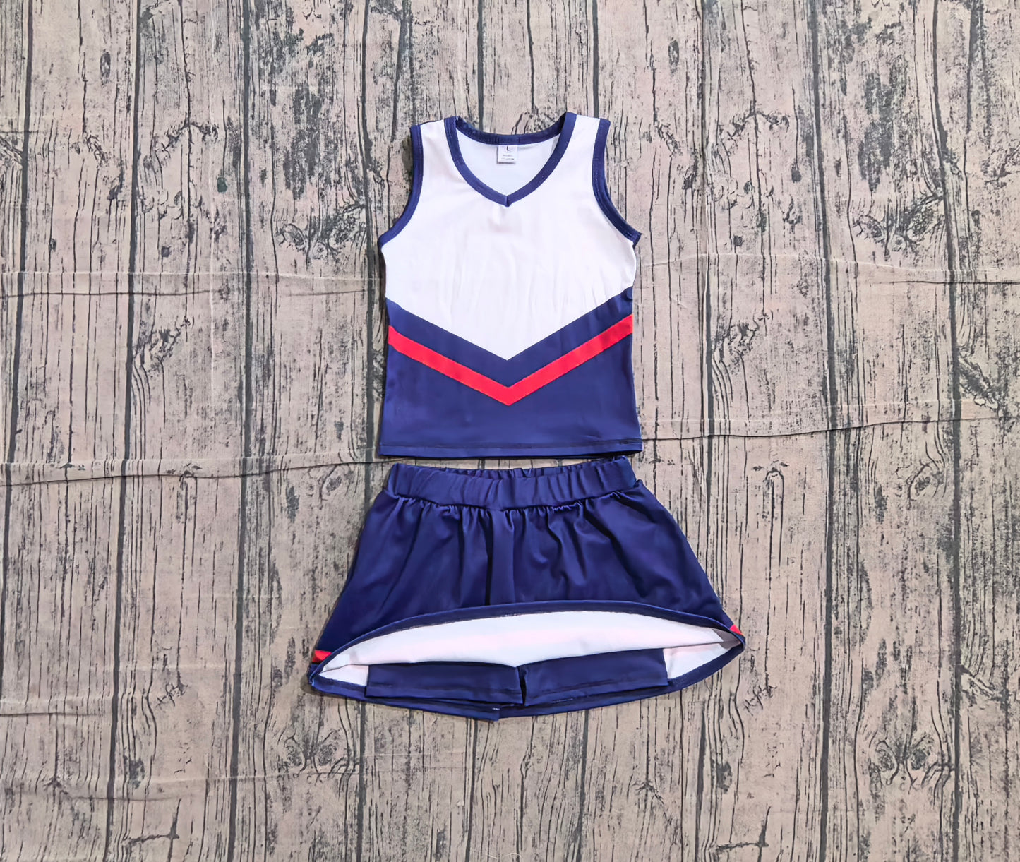 6.1 GSD4202 Sample No Moq Sleeveless red navy top skirt girls team cheer active set