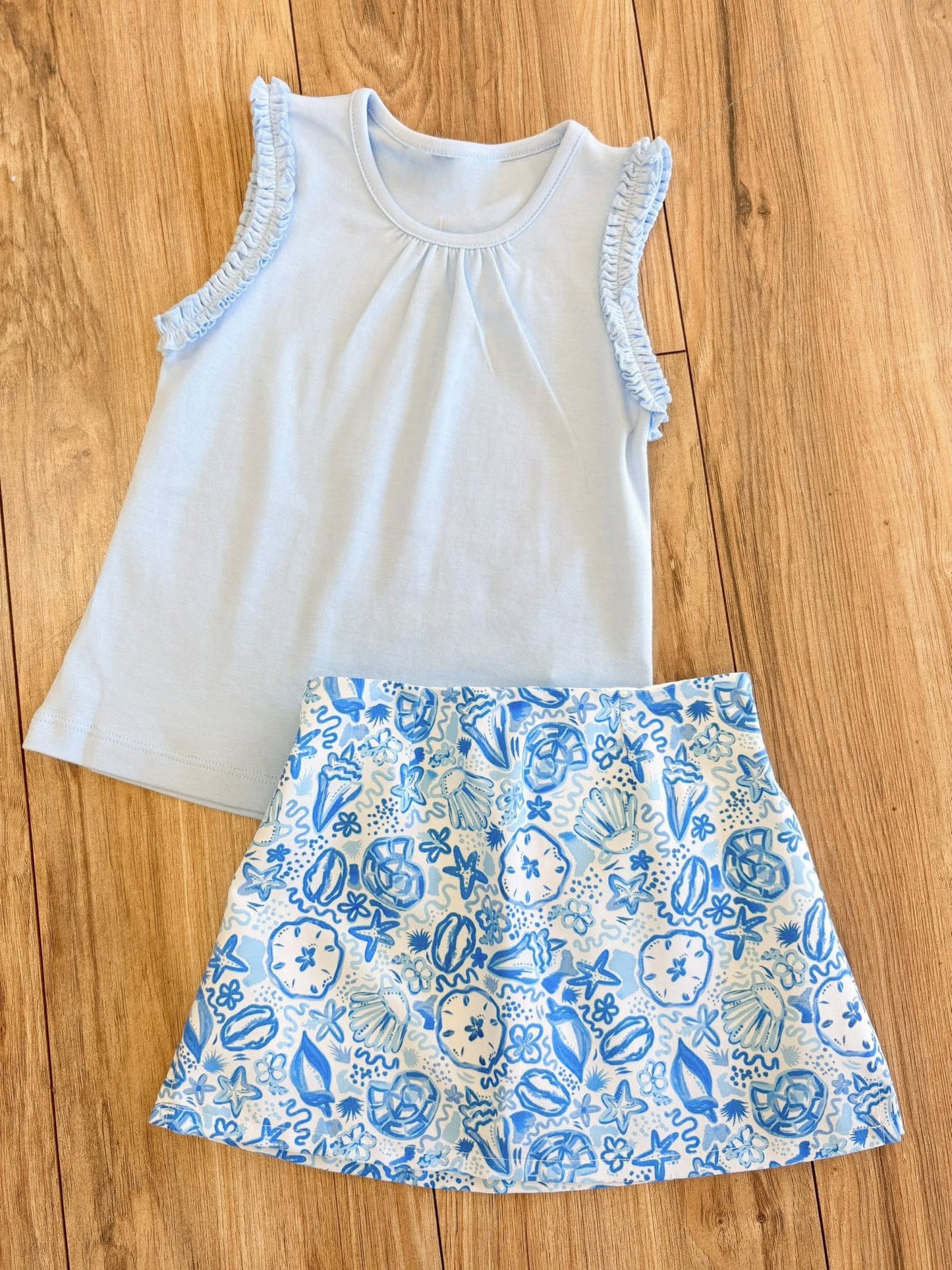5.9 GSD4215 Pre order No Moq Baby Girls Light Blue Summer Sleeveless Top Yoga Skirt Set