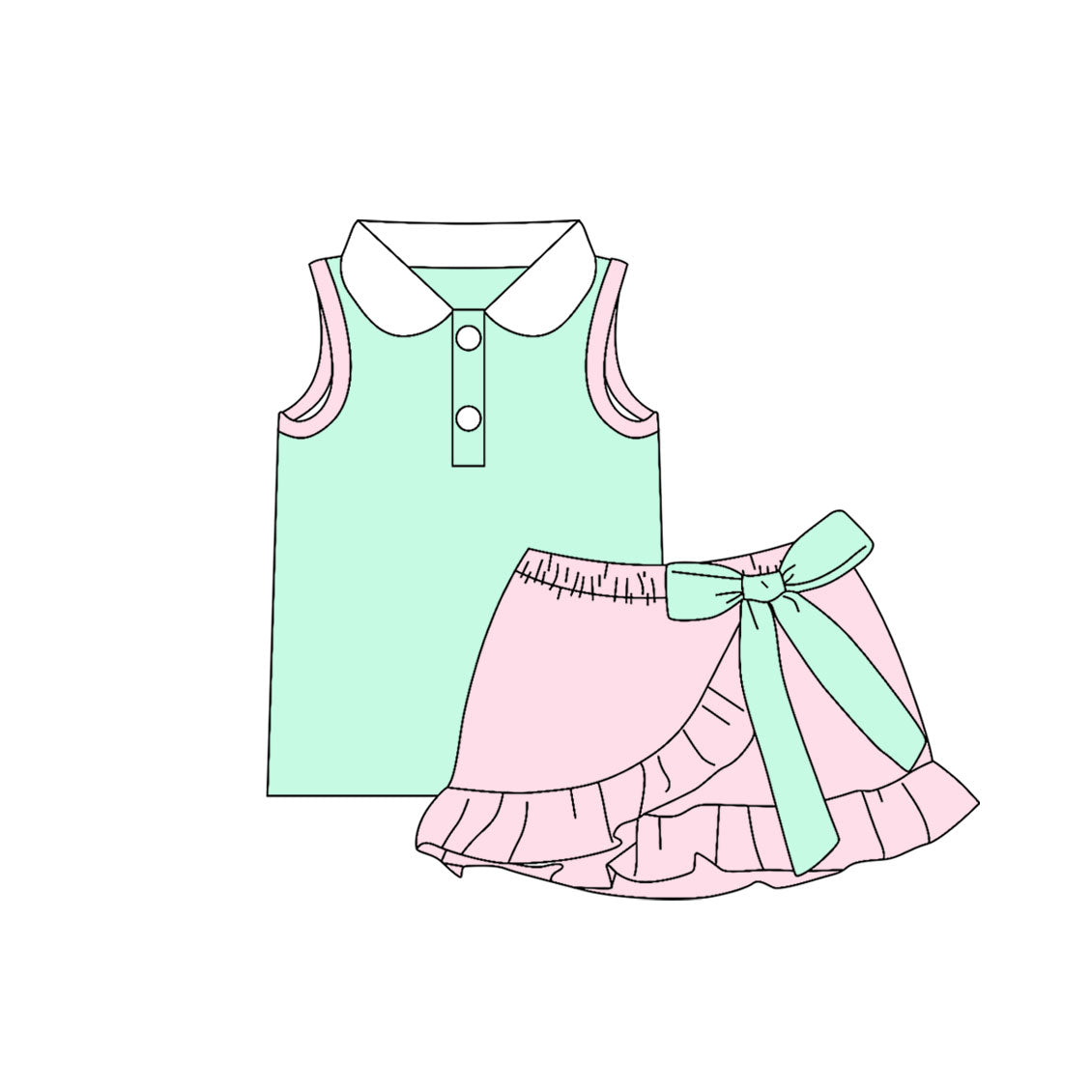 5.9 Pre order No Moq  Baby Girls Solid Color Sleeveless Top And Skirt With Bow Set