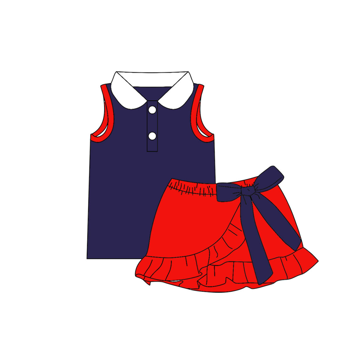 5.9 Pre order No Moq  Baby Girls Solid Color Sleeveless Top And Skirt With Bow Set