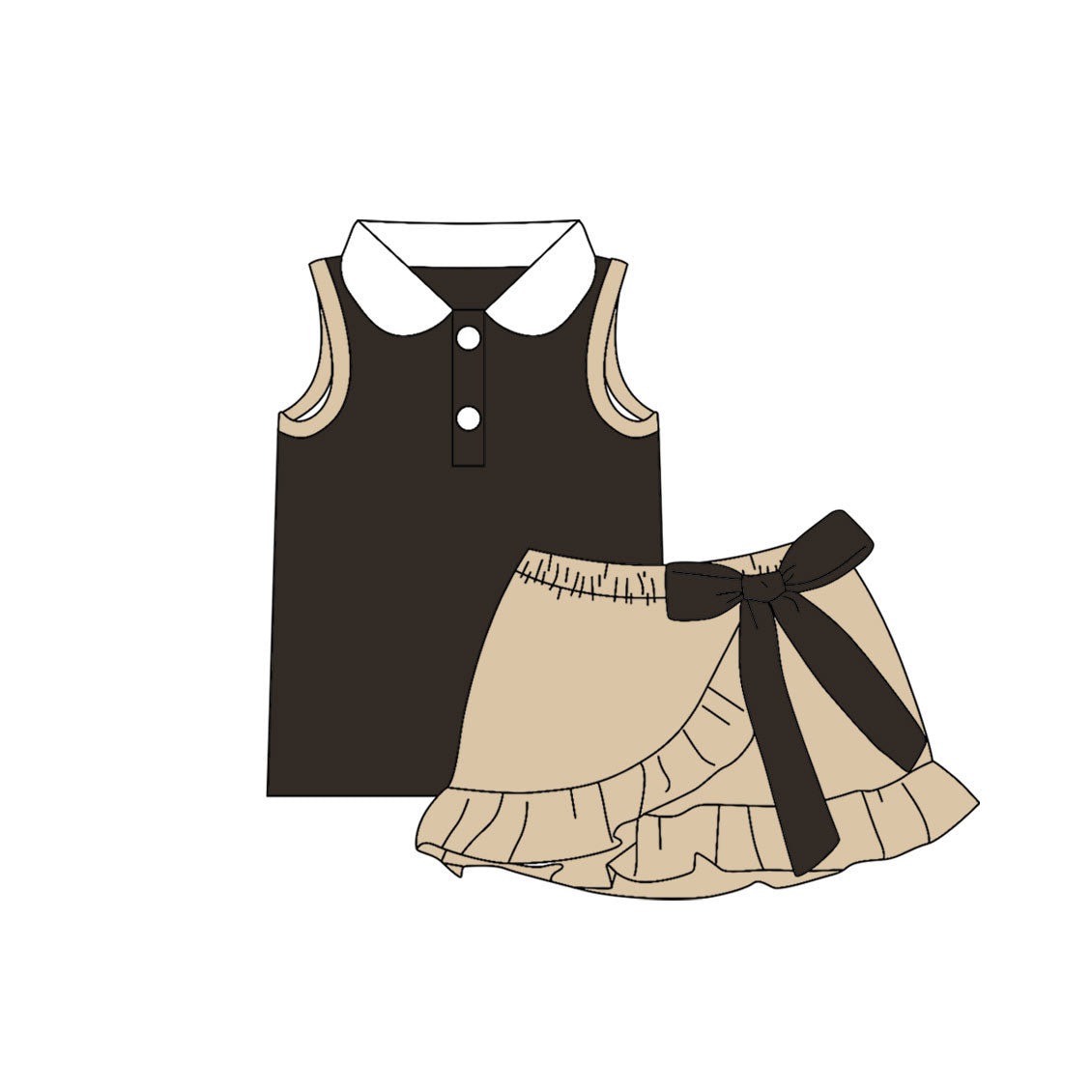 5.9 Pre order No Moq  Baby Girls Solid Color Sleeveless Top And Skirt With Bow Set