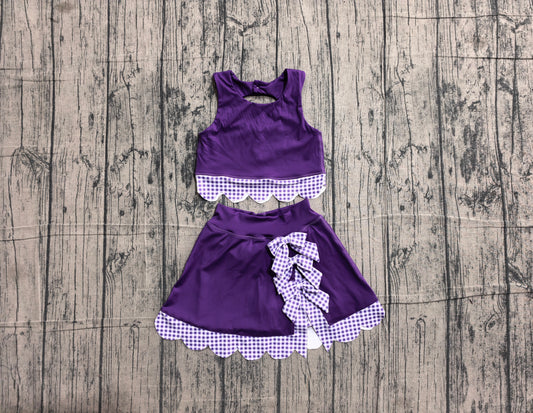 5.28 GSD4225 Sample No Moq Baby Girls Purple Sleeveless Vest Bows Skirt Short Yoga Active Scallop Clothes Sets