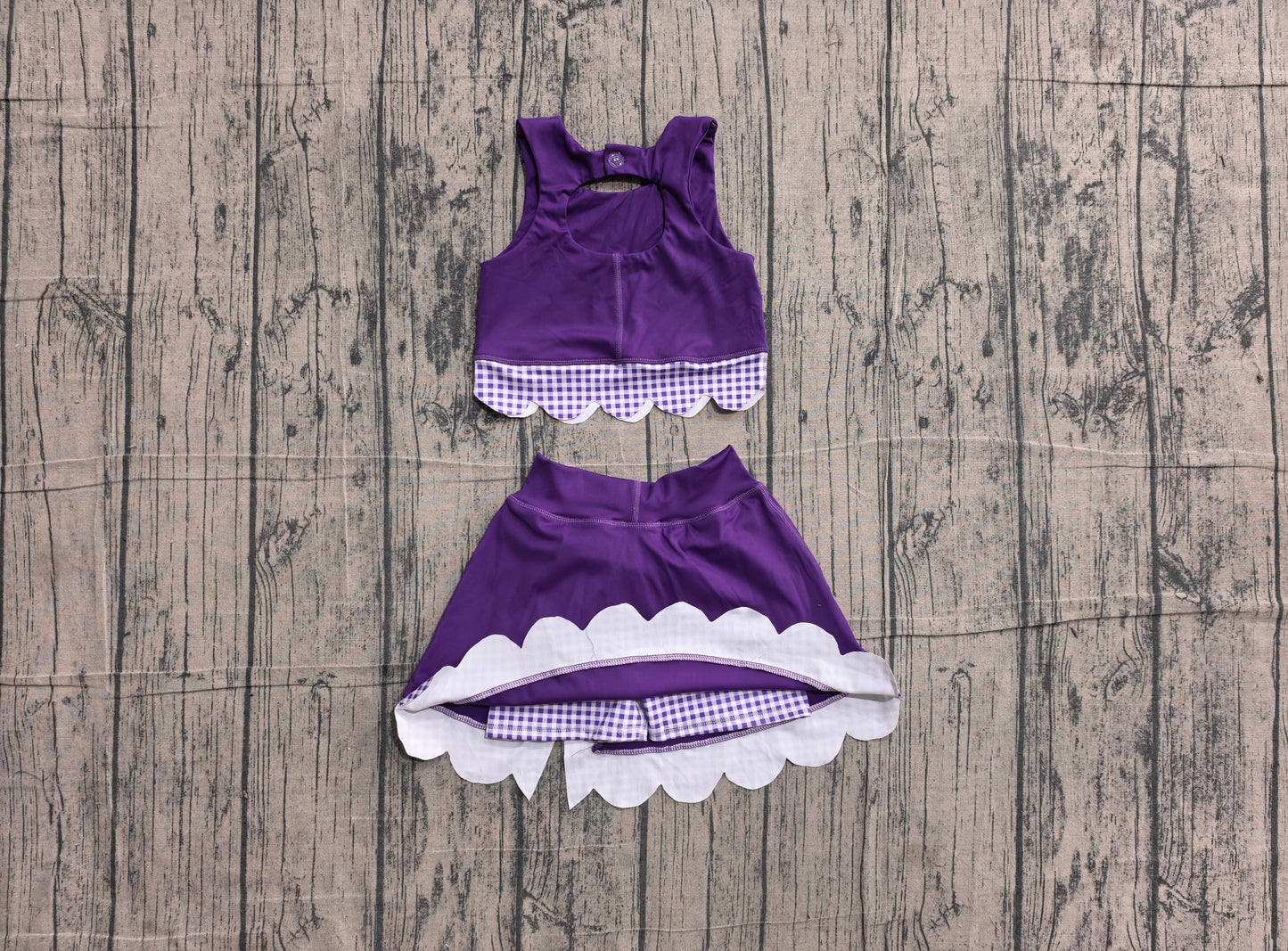 5.28 GSD4225 Sample No Moq Baby Girls Purple Sleeveless Vest Bows Skirt Short Yoga Active Scallop Clothes Sets