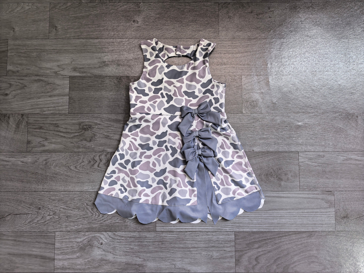 GSD4226 Sample No Moq Baby Girls Southern Light Grey Camo Yoga Active Short Scallop Knee Length Dress