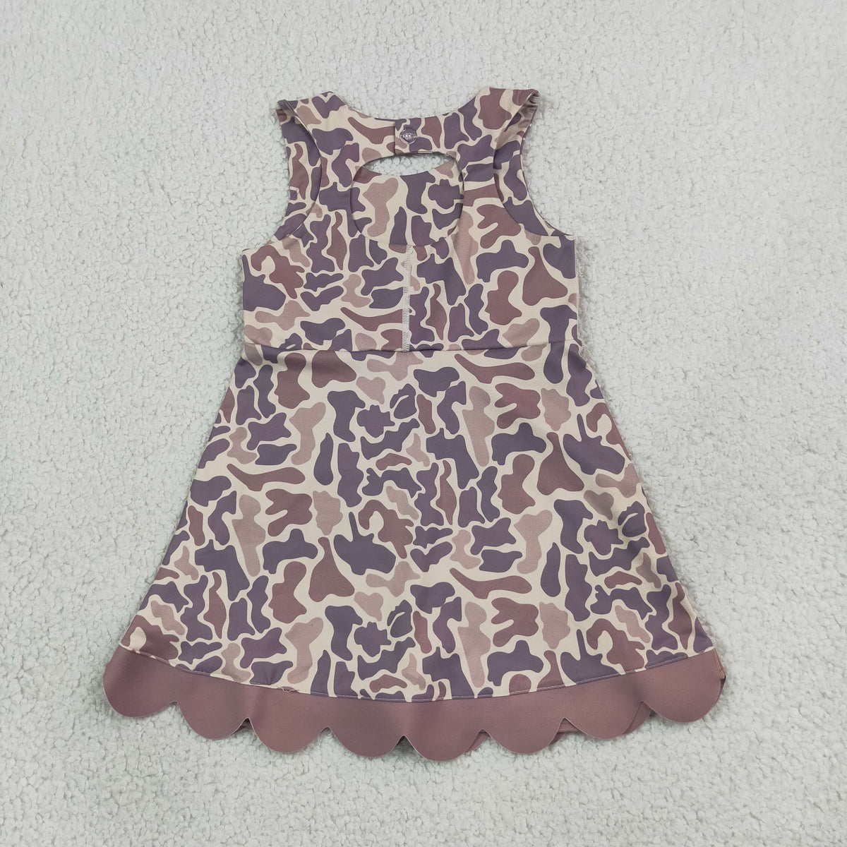 RTS NO MOQ （In stock）yoga fabric GSD4227 Baby Girls Sleeveless Khaki Camo Yoga Active Short Scallop Bows Knee Length Dress