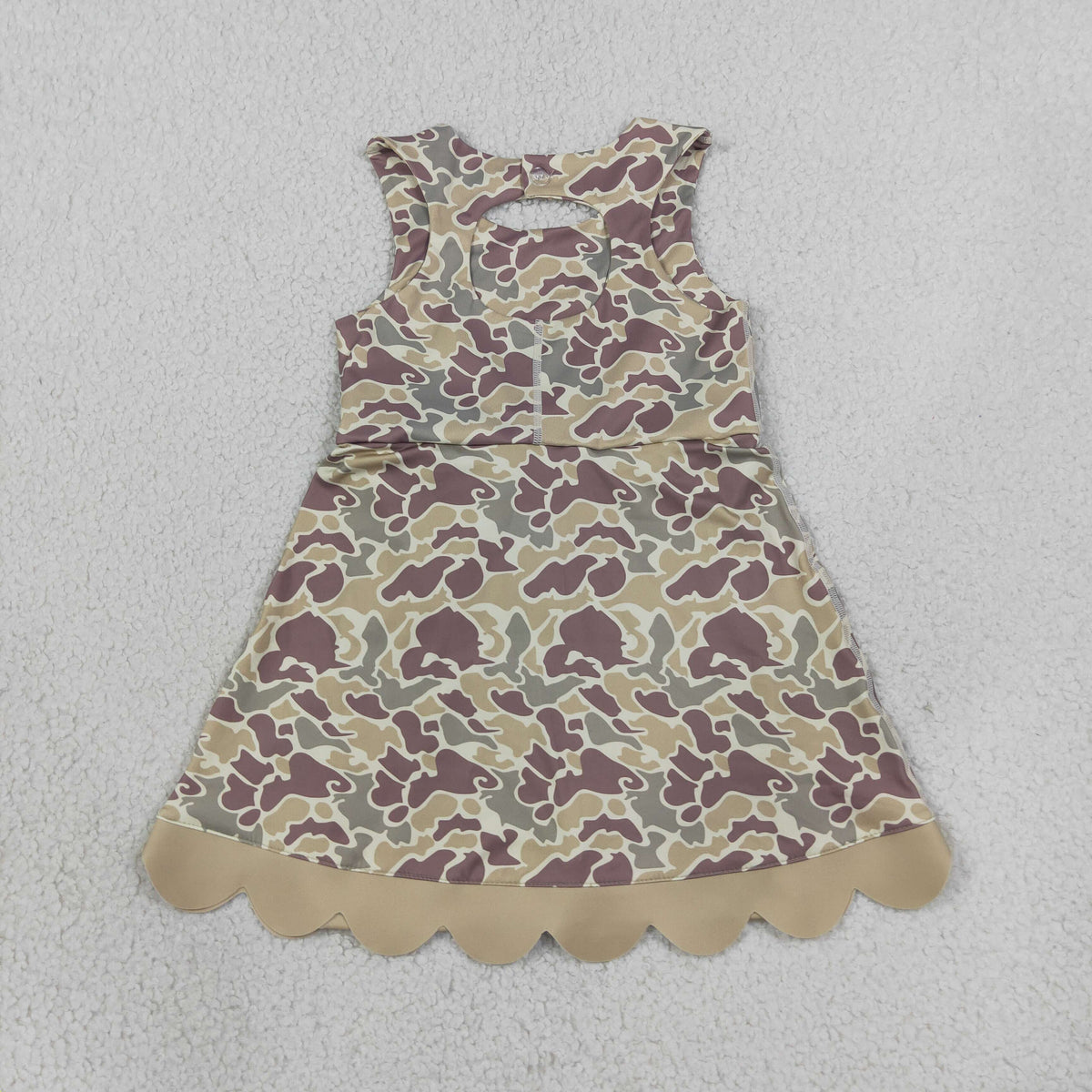 RTS NO MOQ （In stock）yoga fabric GSD4228 Baby Girls Southern Khaki Camo Yoga Active Short Scallop Bows Knee Length Dress