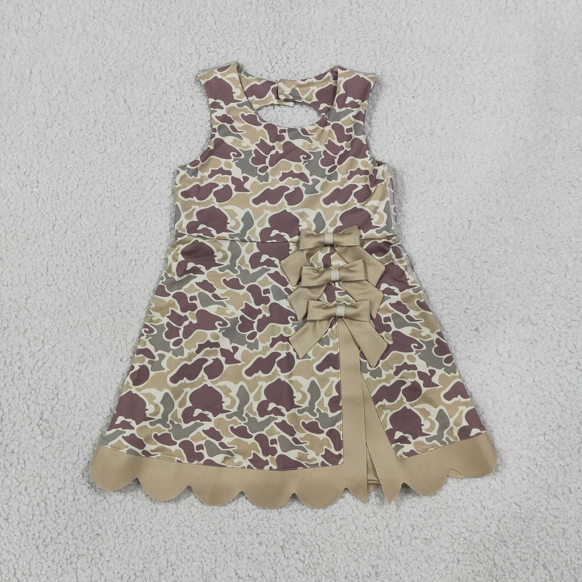 RTS NO MOQ （In stock）yoga fabric GSD4228 Baby Girls Southern Khaki Camo Yoga Active Short Scallop Bows Knee Length Dress