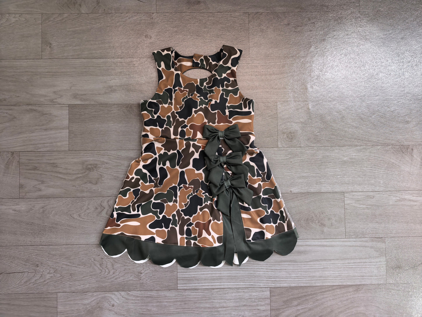 GSD4229 Sample No Moq Baby Girls Southern Dark Brown Camo Yoga Active Short Scallop Knee Length Dress